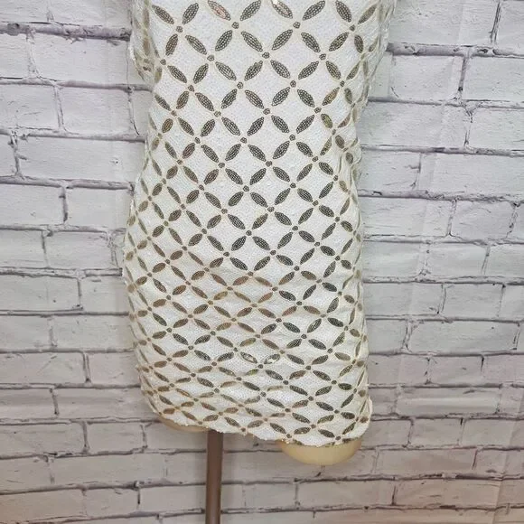 Dress The Population Women's White Lined Sequin Gabriela Mini Dress Size XS - Picture 4 of 8